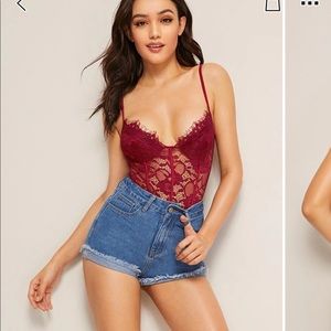 BRAND NEW NEVER WORN red lace bodysuit